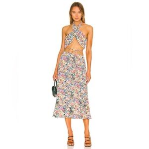 For Love & Lemons SET Floral Deidre Halter Scarf Top &‎ Midi Skirt Size MEDIUM